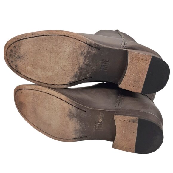 Frye Cara Gray Leather Mid Calf Roper Boots SZ 9 - Picture 12 of 16